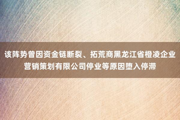 该阵势曾因资金链断裂、拓荒商黑龙江省橙凌企业营销策划有限公司停业等原因堕入停滞